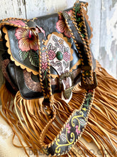 Load image into Gallery viewer, Hand Painted Hibiscus Dream Fringe Leather Bohemian Bag-Crossbody Bag-Dreamtime Boho -Dreamtime Boho