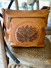 Load image into Gallery viewer, Hand Tooled Mandala Lotus Leather Crossbody Handbag-Leather Handbag-Dreamtime Boho-Dreamtime Boho