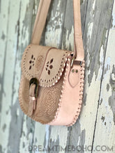Load image into Gallery viewer, Hand Tooled Rustic Rose Leather Crossbody Saddle Bag-Crossbody Bag-Dreamtime Boho -Antique Brown-Dreamtime Boho