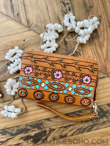 Hand Painted Springfest Leather Purse Wallet-Wallet Purse-Dreamtime Boho -Dreamtime Boho