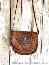 Load image into Gallery viewer, Hand Tooled Mandala Crossbody Leather Bag-Handbags-Dreamtime Boho -Antique Brown-Dreamtime Boho