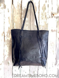 Hand Tooled Mandala Leather Tote Shoulder Bag Boho Handbag-Dreamtime Boho -Tan-Dreamtime Boho