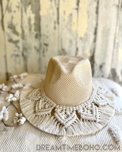 Bohemian Macrame Hat Handmade Macrame Fedora Style Hat Festival Hat-Boho Hat-Dreamtime Boho-Cream-Dreamtime Boho