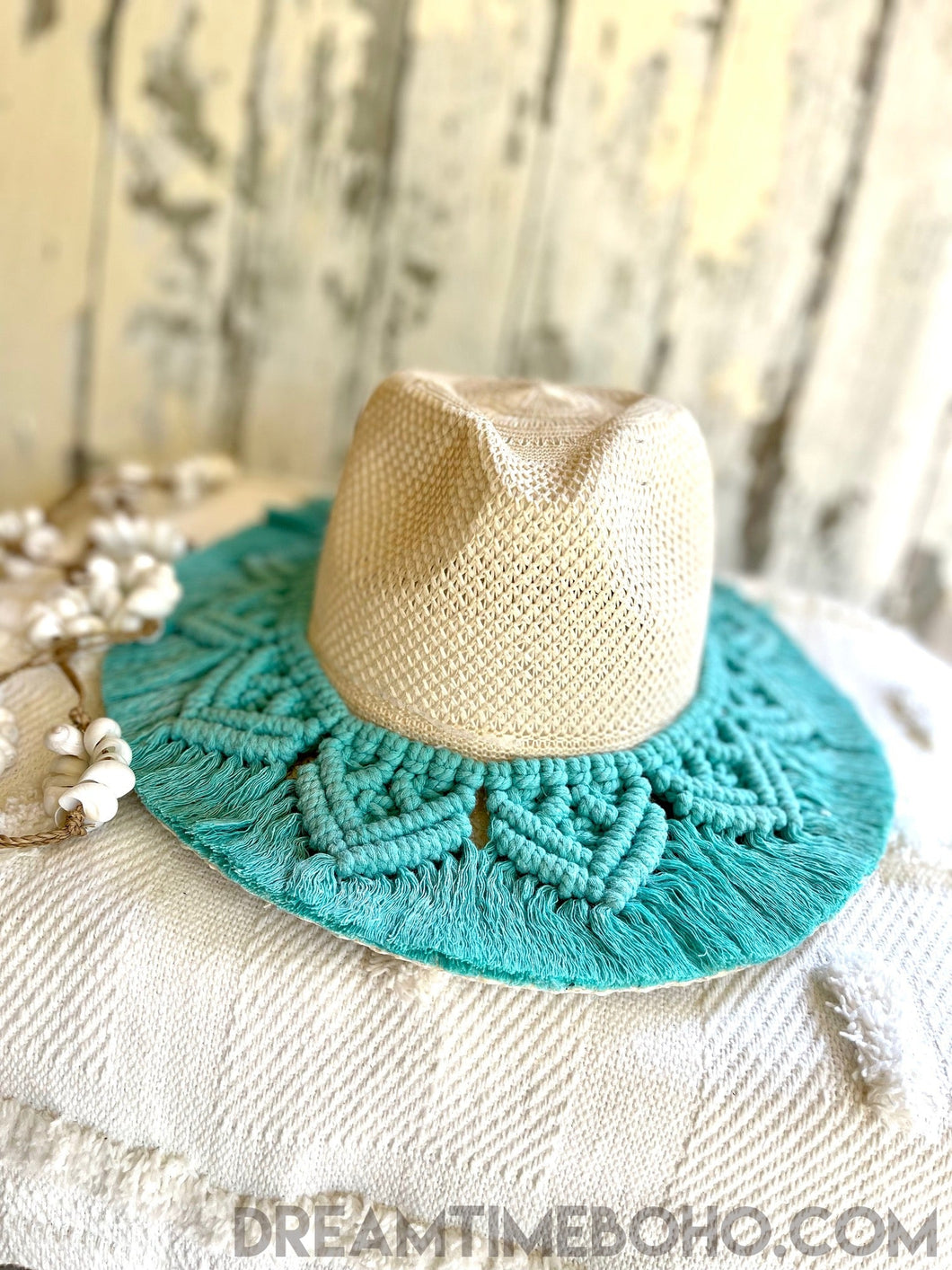 Bohemian Macrame Hat Handmade Macrame Fedora Style Hat Festival Hat-Boho Hat-Dreamtime Boho-Cream-Dreamtime Boho