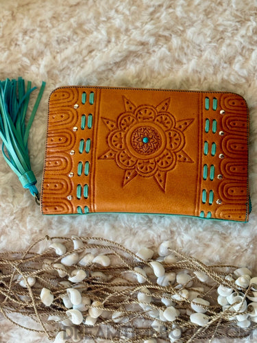 Mandala Leather Boho Wallet Purse Mint Green Large-Apparel & Accessories-Dreamtime Boho-Mint Green-Dreamtime Boho