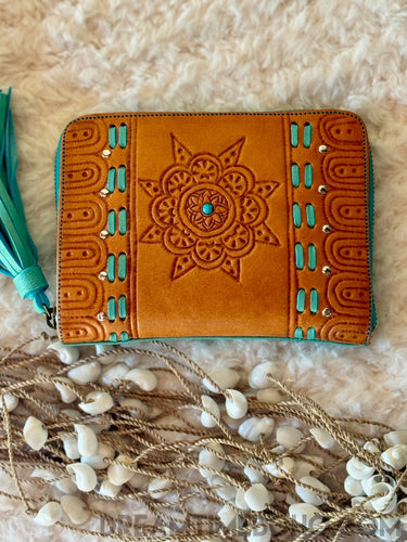 Mandala Leather Boho Wallet Purse Mint Green-Wallet Purse-Dreamtime Boho-Dreamtime Boho