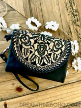 Load image into Gallery viewer, Midnight Rose Black Leather Hand Tooled Purse Wallet Clutch-Clutch/Purse-Dreamtime Boho-Black-Dreamtime Boho