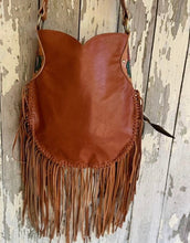 Load image into Gallery viewer, Wild Rose Spirit genuine leather fringe crossbody bag rear view