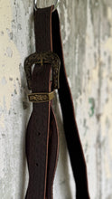 Load image into Gallery viewer, Adjustable leather crossbody strap with antique brass buckle detail