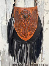 Load image into Gallery viewer, Angel Wings Dreamcatcher Hand Tooled Leather Fringe Crossbody Boho Bag-Handbags, Wallets &amp; Cases-Dreamtime Boho -Dreamtime Boho
