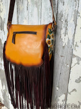 Load image into Gallery viewer, Bee Story Luxe Fringe Leather Crossbody Bag – Hand Painted Floral Bee Boho Bag-Crossbody Bag-Dreamtime Boho -Dreamtime Boho