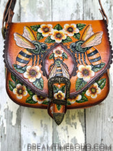 Load image into Gallery viewer, Bee Story Hand-Tooled Leather Crossbody Bag – Hand Painted Floral Bee Design-Handbags, Wallets &amp; Cases-Dreamtime Boho -Dreamtime Boho