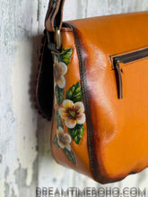 Load image into Gallery viewer, Bee Story Hand-Tooled Leather Crossbody Bag – Hand Painted Floral Bee Design-Handbags, Wallets &amp; Cases-Dreamtime Boho -Dreamtime Boho