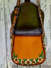 Load image into Gallery viewer, Bee Story Hand-Tooled Leather Crossbody Bag – Hand Painted Floral Bee Design-Handbags, Wallets &amp; Cases-Dreamtime Boho -Dreamtime Boho