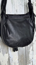 Load image into Gallery viewer, Black genuine leather crossbody bag rear view soft leather adjustable strap boho handbag