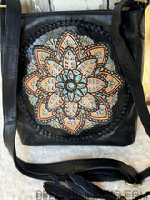 Load image into Gallery viewer, Hand Tooled Mandala Leather Crossbody Boho Bag-Crossbody Bag-Dreamtime Boho -Black-Dreamtime Boho