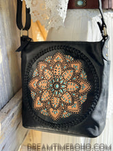 Load image into Gallery viewer, Hand Tooled Mandala Leather Crossbody Boho Bag-Crossbody Bag-Dreamtime Boho -Black-Dreamtime Boho