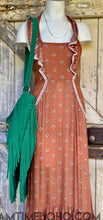 Load image into Gallery viewer, Boho Beauty green suede leather fringe bag worn crossbody on model, hand painted bohemian bag by Dreamtime Boho
