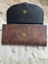 Load image into Gallery viewer, Boho leather wallet purse for women opened to show the magnetic closure and spacious interior