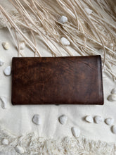 Load image into Gallery viewer, Handcrafted boho leather wallet purse for women showing the natural leather rear view