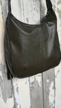 Load image into Gallery viewer, Back view of olive green small Brooklyn genuine leather boho crossbody bag