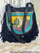 Load image into Gallery viewer, Cactus Desert Sun Leather Crossbody Fringe Boho Bag-Crossbody Bag-Dreamtime Boho -Dreamtime Boho