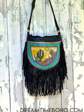Load image into Gallery viewer, Cactus Desert Sun Leather Crossbody Fringe Boho Bag-Crossbody Bag-Dreamtime Boho -Dreamtime Boho