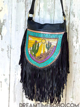 Load image into Gallery viewer, Cactus Desert Sun Leather Crossbody Fringe Boho Bag-Crossbody Bag-Dreamtime Boho -Dreamtime Boho