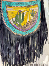 Load image into Gallery viewer, Cactus Desert Sun Leather Crossbody Fringe Boho Bag-Crossbody Bag-Dreamtime Boho -Dreamtime Boho