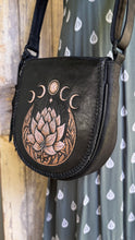 Load image into Gallery viewer, Celeste hand tooled leather shoulder bag featuring lotus and celestial detailing