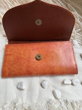 Load image into Gallery viewer, Desert Moon leather boho wallet purse opened to show magnetic closure and genuine leather interior