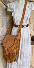 Load image into Gallery viewer, desert-willow-tan-boho-leather-crossbody-bag-model