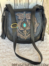 Load image into Gallery viewer, Dreamtime Boho Hand-Tooled Dragonfly Leather Crossbody Bag-Handbags, Wallets &amp; Cases-Dreamtime Boho -Dreamtime Boho
