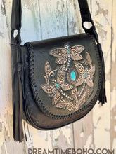 Load image into Gallery viewer, Dreamtime Boho Hand-Tooled Dragonfly Leather Crossbody Bag-Handbags, Wallets &amp; Cases-Dreamtime Boho -Dreamtime Boho