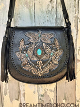 Load image into Gallery viewer, Dreamtime Boho Hand-Tooled Dragonfly Leather Crossbody Bag-Handbags, Wallets &amp; Cases-Dreamtime Boho -Dreamtime Boho