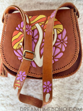 Load image into Gallery viewer, Groovy Mushroom leather crossbody bag with hand painted adjustable strap Dreamtime Boho