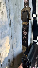 Load image into Gallery viewer, Detailed hand tooled leather crossbody strap with moon phase and celestial motifs