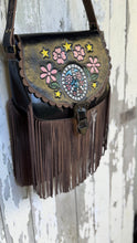 Load image into Gallery viewer, Handcrafted leather fringe boho bag with long double fringe and artisan detailing