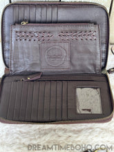 Load image into Gallery viewer, Handcrafted leather wallet purse interior with card slots zip storage and compartments for everyday essentials