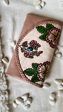Load image into Gallery viewer, Blush boho leather wallet purse with hand tooled and hand painted hibiscus floral detailing