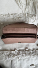 Load image into Gallery viewer, Blush genuine leather wallet open showing two large zip coin pockets and magnetic closure