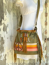 Load image into Gallery viewer, Front view of Hippie Soul Luxe leather fringe crossbody bag featuring embroidered boho artwork