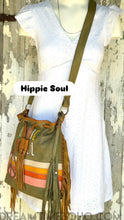Load image into Gallery viewer, Hippie Soul Luxe leather fringe crossbody bag styled on model, handcrafted boho leather bag
