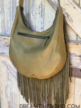 Load image into Gallery viewer, Hippie Soul Leather Fringe Boho Bag -Olive Green-Leather Crossbody Bag-Dreamtime Boho -Dreamtime Boho