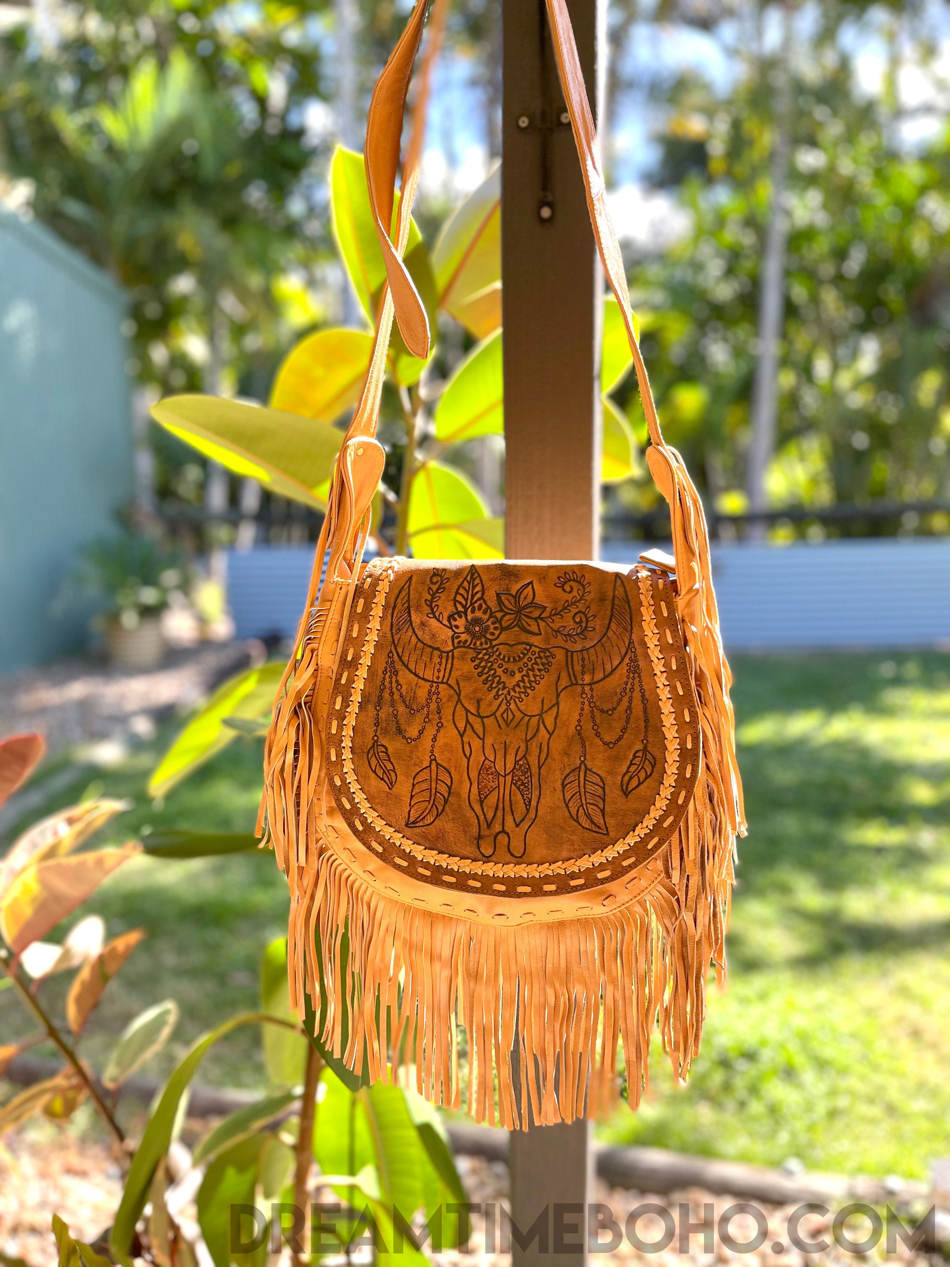 Boho Fringe Leather Crossbody Purse