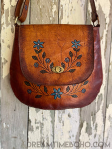 Hand Tooled Vintage Flower Leather Boho Bag Dreamtime Boho