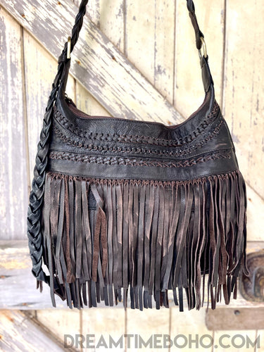 Fringe Leather Crossbody Boho Bag - Brooklyn-Handbags-Dreamtime Boho-Dark Chocolate-Dreamtime Boho