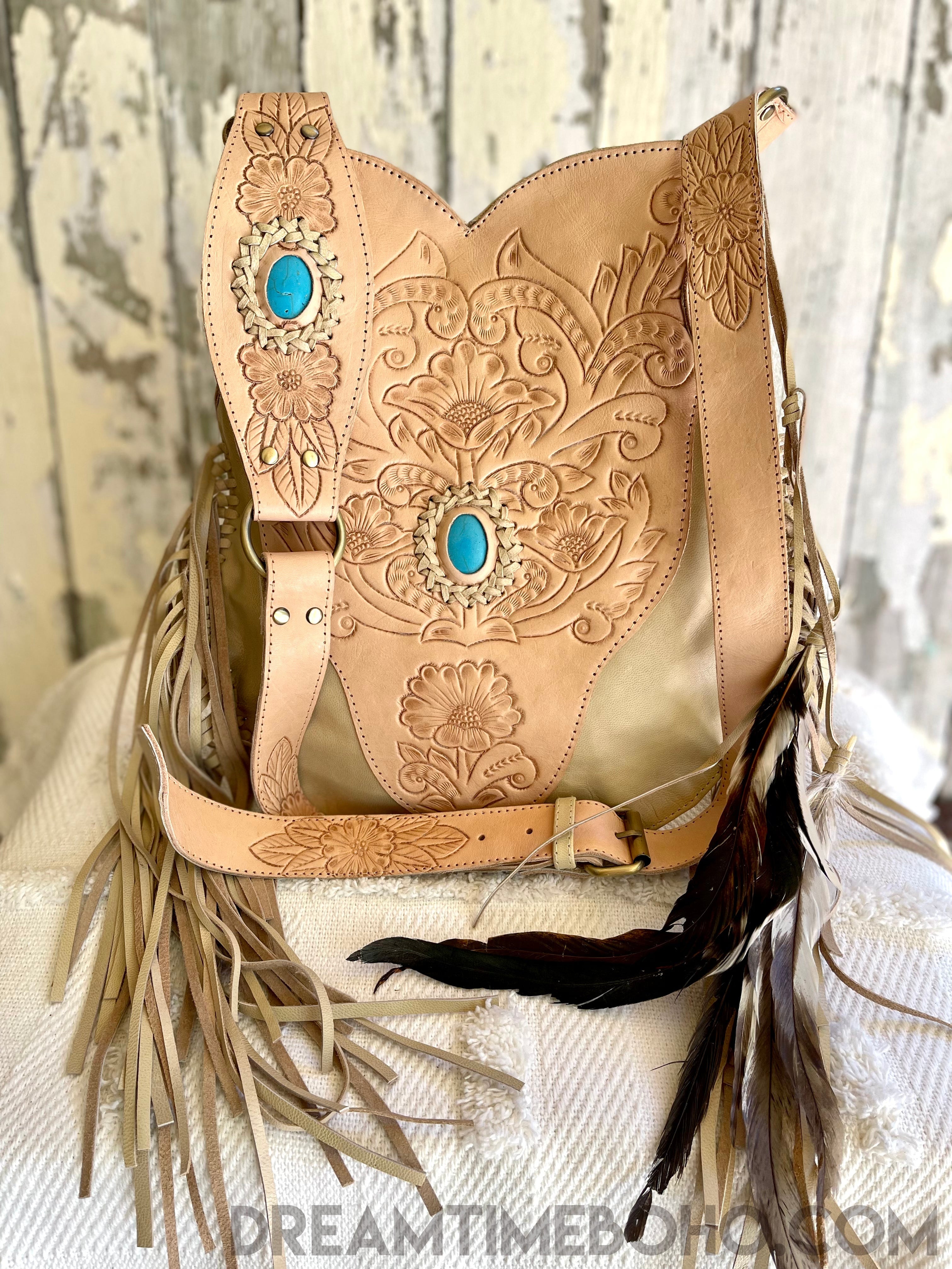 Sahara Hand Tooled Leather Fringe Boho Bag – Dreamtime Boho
