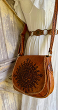 Load image into Gallery viewer, Jarah mandala leather crossbody bag styled on mannequin