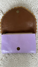 Load image into Gallery viewer, Interior of Lilac Love Story genuine leather wallet featuring card slots and storage compartments.